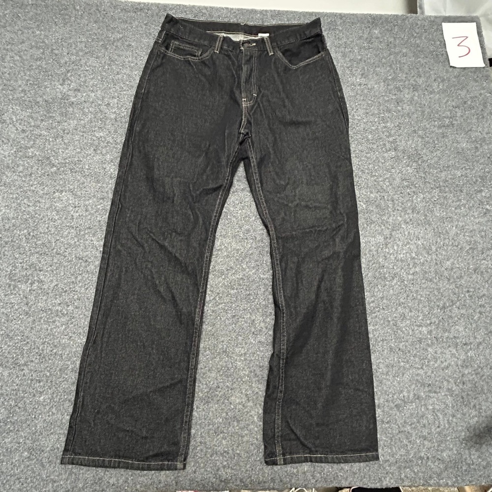 Kirkland Jeans Mens Size 34x32 Black Relaxed Fit Cotton Dark Wash Denim Pants